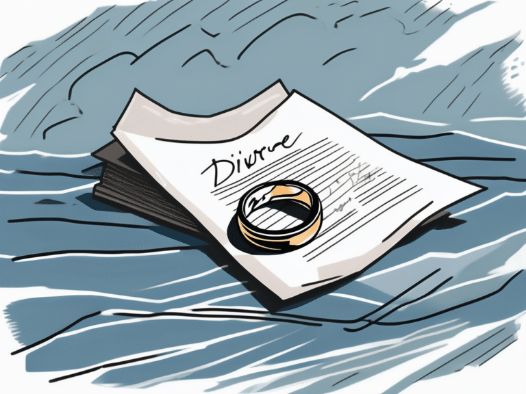 A broken wedding ring lying next to a signed divorce document